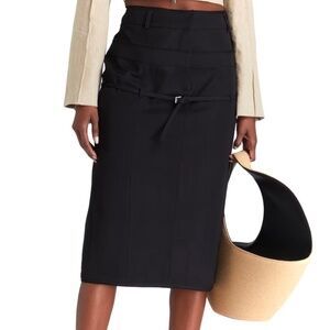 Jacquemus La Jupe Caraco Black Belted Canvas Pencil Skirt New With Tags FR42